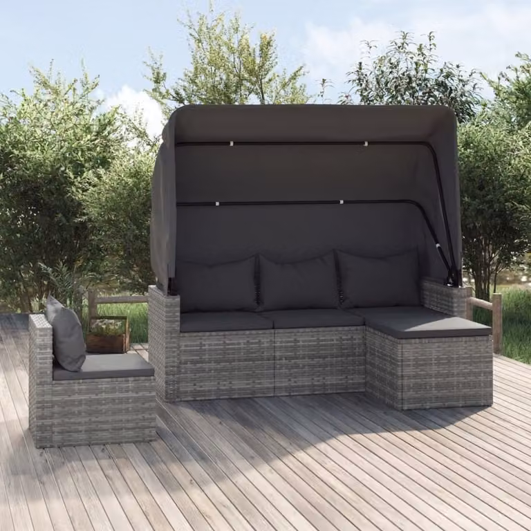 The Living Store Set di divani da giardino 4 pezzi con cuscini in poly rattan grigio