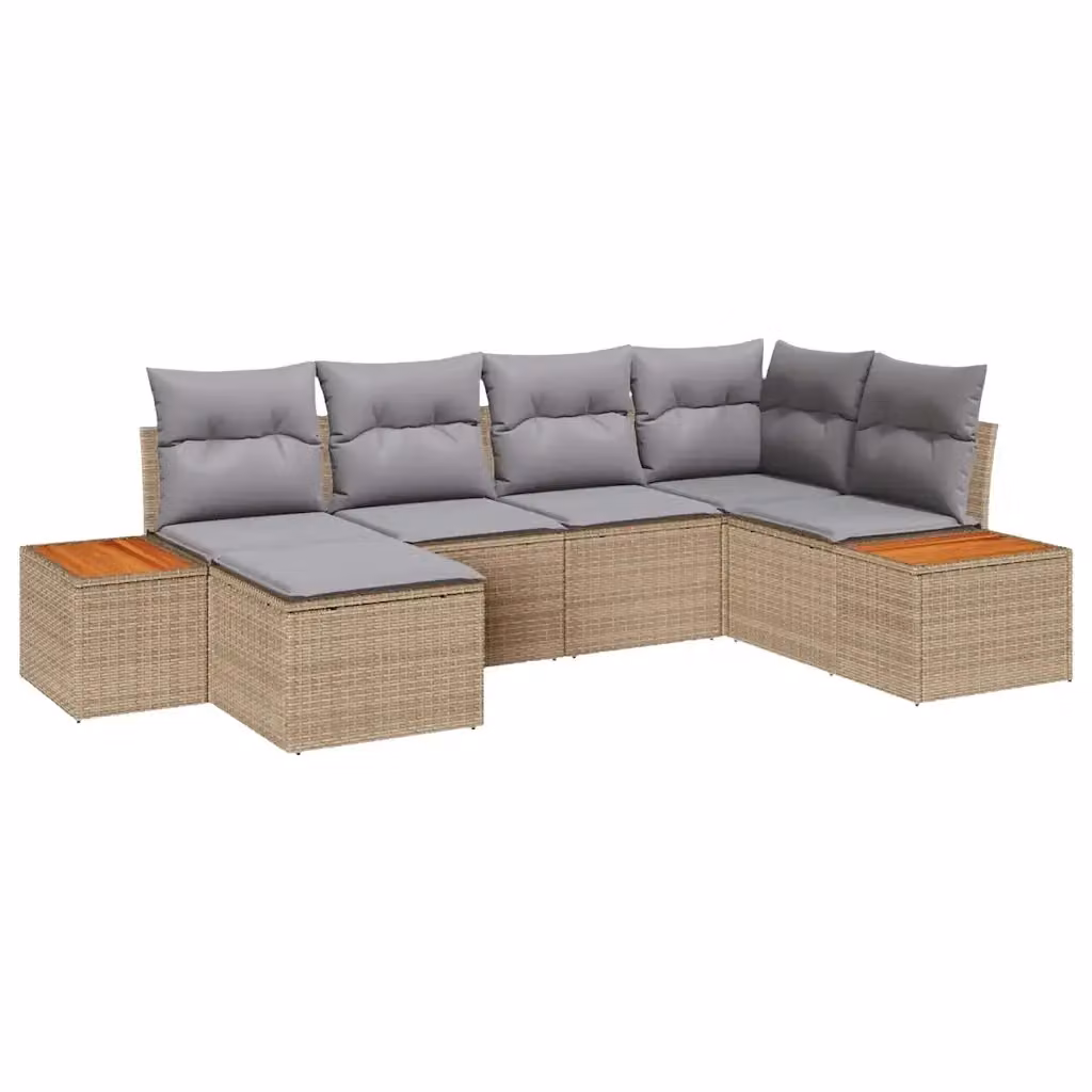 Set Divano da Giardino a L vidaXL in Polyrattan Beige con Cuscini e Ottoman, 6 Pezzi – 2