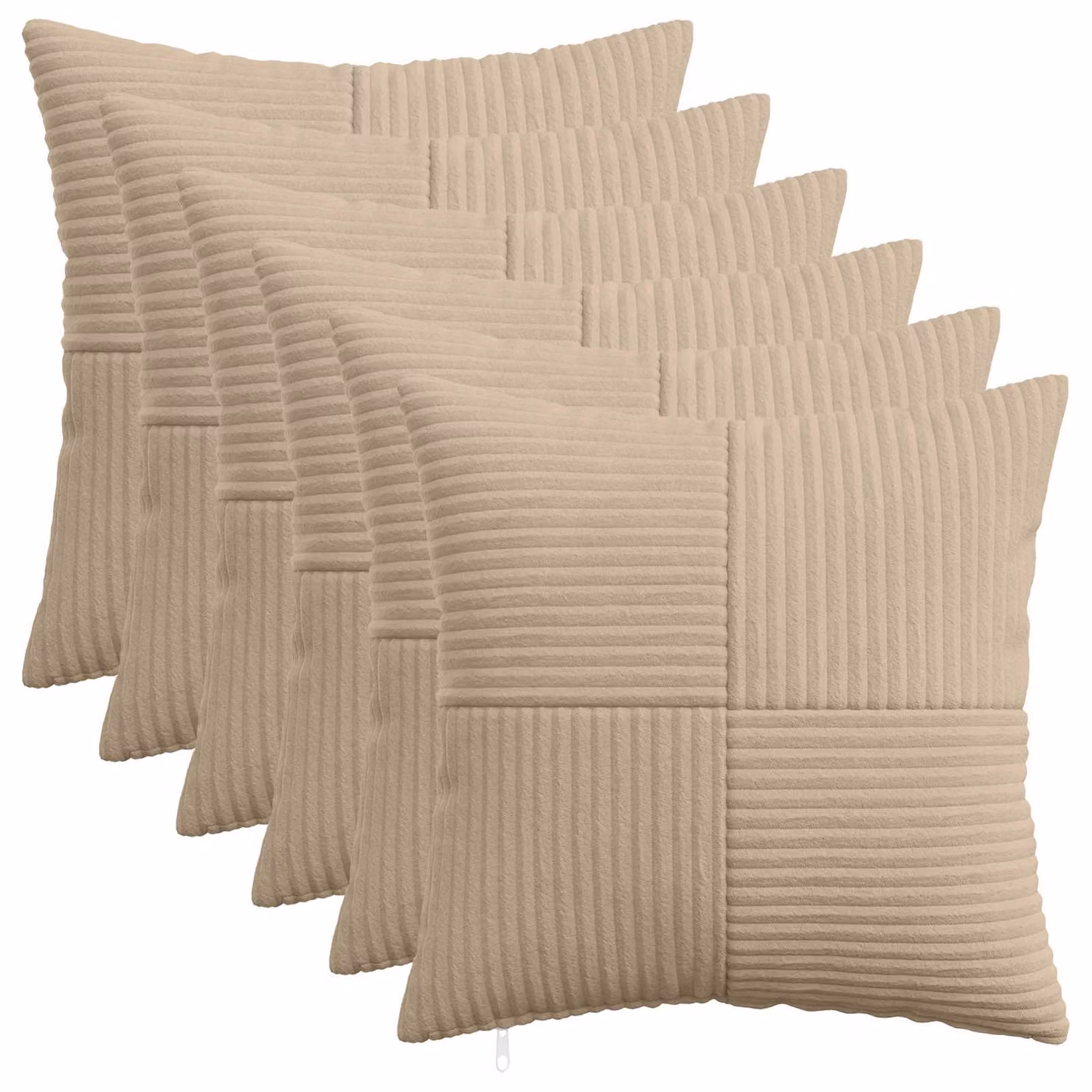 Set di 6 federe vidaXL ALMELO in velluto a coste, colore tortora, 50 x 50 cm
