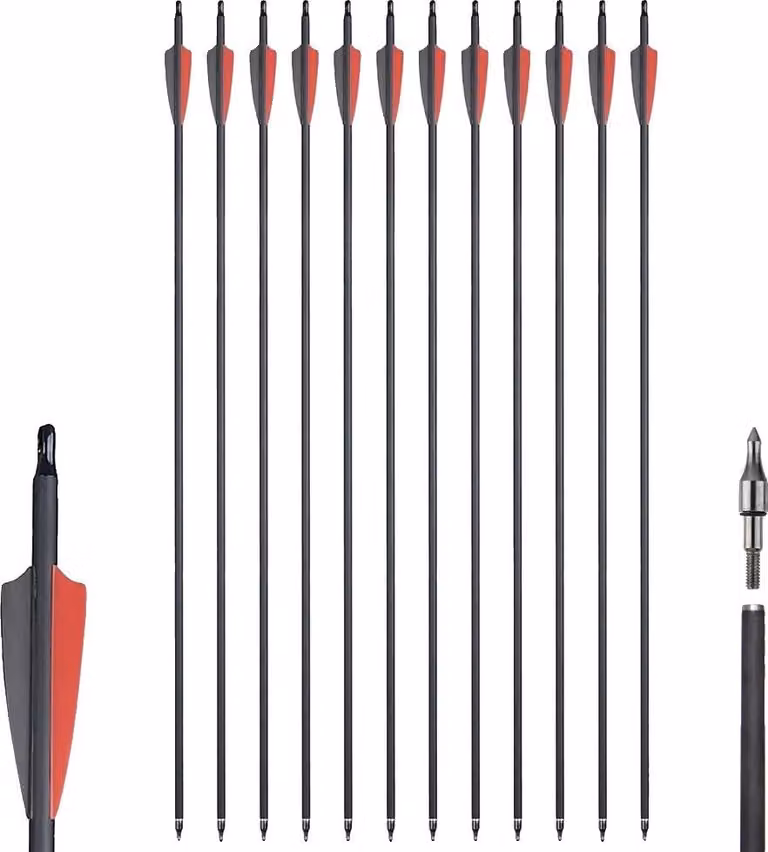 Frecce per tiro con l'arco, costruzione mista in carbonio, adatte per archi compound/recurve, 36 pezzi RB