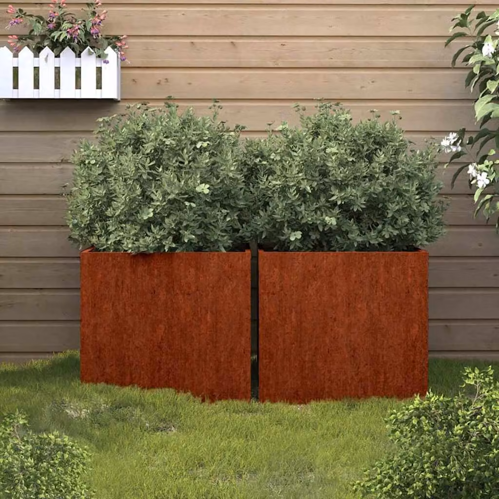 Set di 2 fioriere vidaXL in acciaio Corten color marrone L: 49 cm, P: 47 cm, H: 46 cm