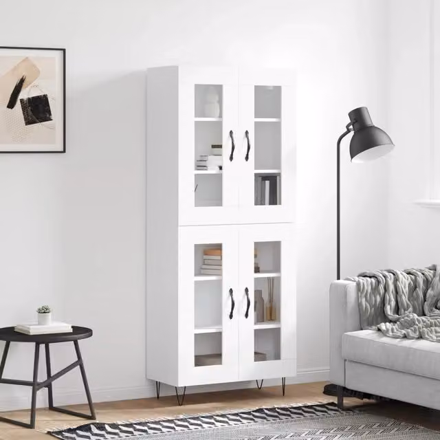 Credenza-Buffet-Armadio da cucina Bianca 69,5x34x180 cm in Legno Multistrato 278572