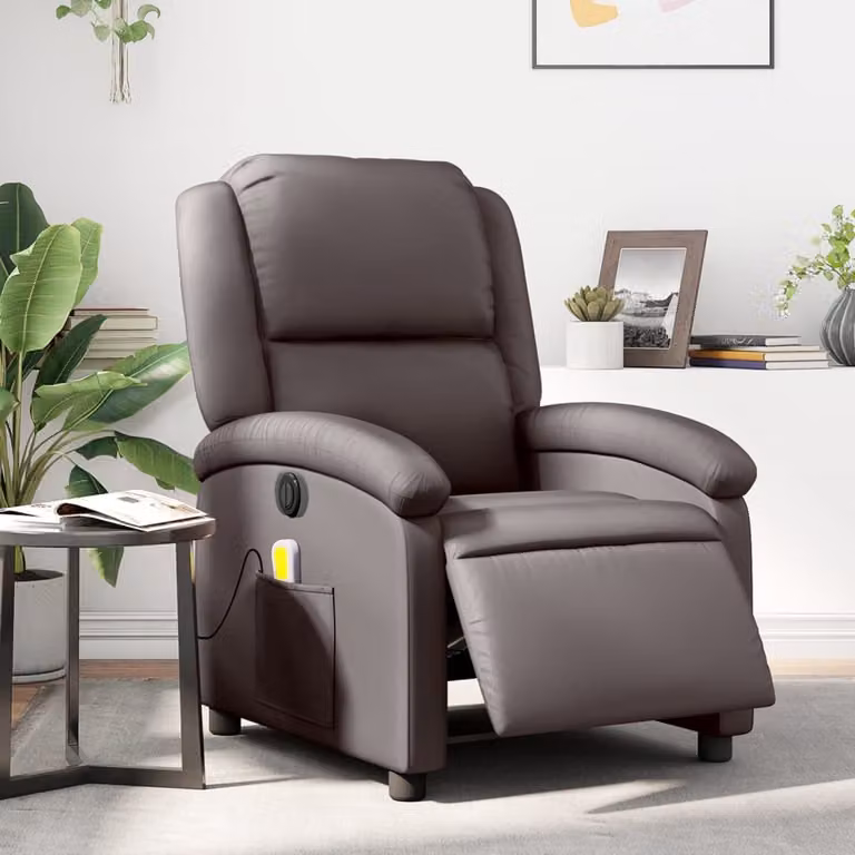 vidaXL Poltrona Massaggi Reclinante Elettrica in Vera Pelle Marrone
