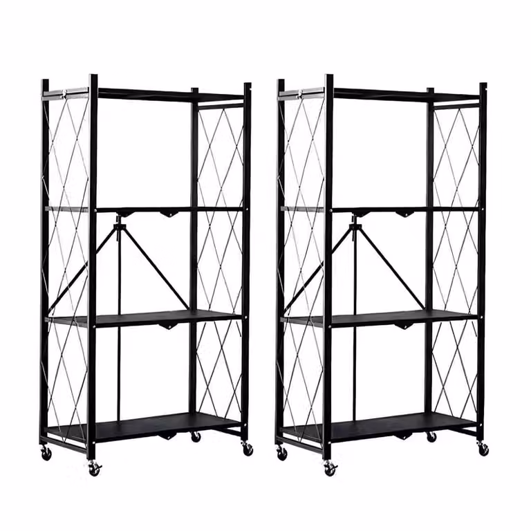 SevenComfort Scaffale da cucina, scaffale da terra, scaffale per microonde, scaffale da tavolo da cucina a 4 ripiani, carrello da cucina, set da 2 pezzi, nero