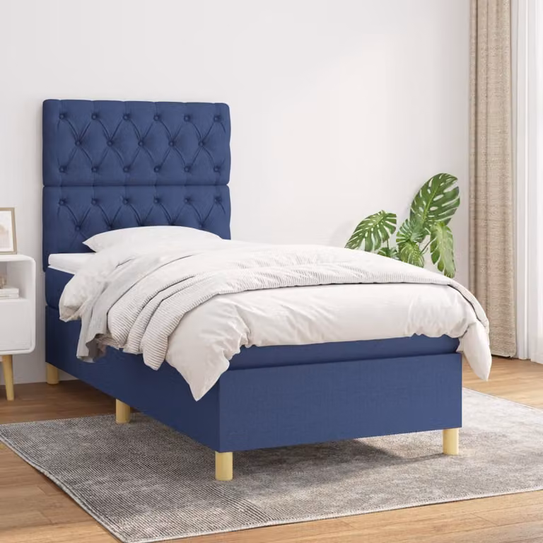 vidaXL Letto Ibrido con Giroletto a Molle e Materasso a Tasche Blu e Bianco L/P: 80 x 200 cm