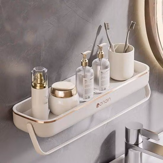 Piattaforma da bagno robusta e autoadesiva con portarosa, ideale per mensole da doccia, scaffale impermeabile per bagno e cucina
