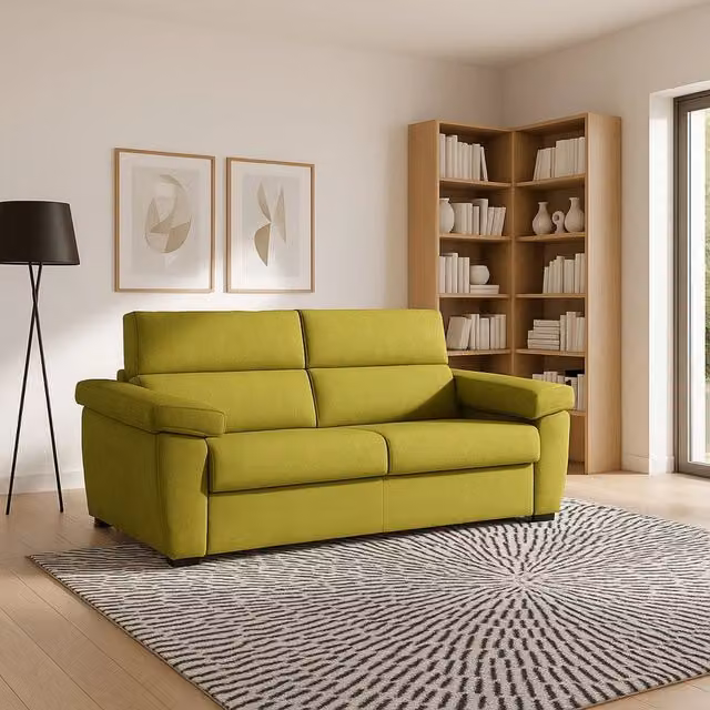 Divano Fisso 2 Posti Pisogne Verde Made in Italy con Rivestimento Sfoderabile e Struttura in Legno L: 185 cm, P: 95 cm, H: 100 cm