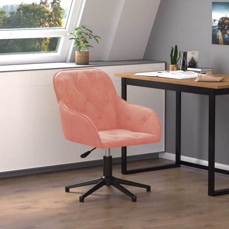 The Living Store Sedia da ufficio girevole in velluto rosa