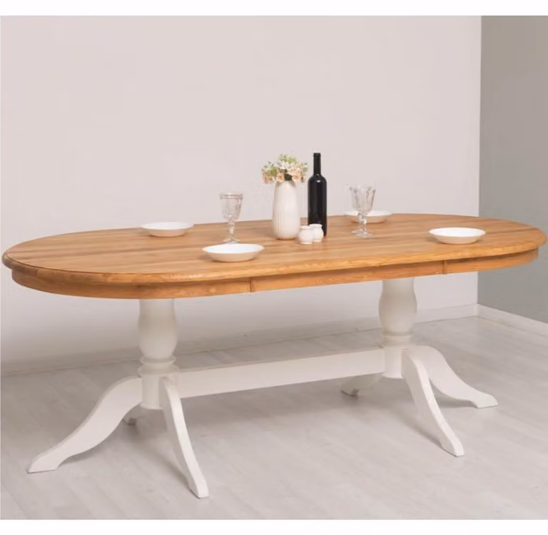 Casa Padrino Tavolo da pranzo in legno massello stile rustico Colori naturali / Bianco 210 cm