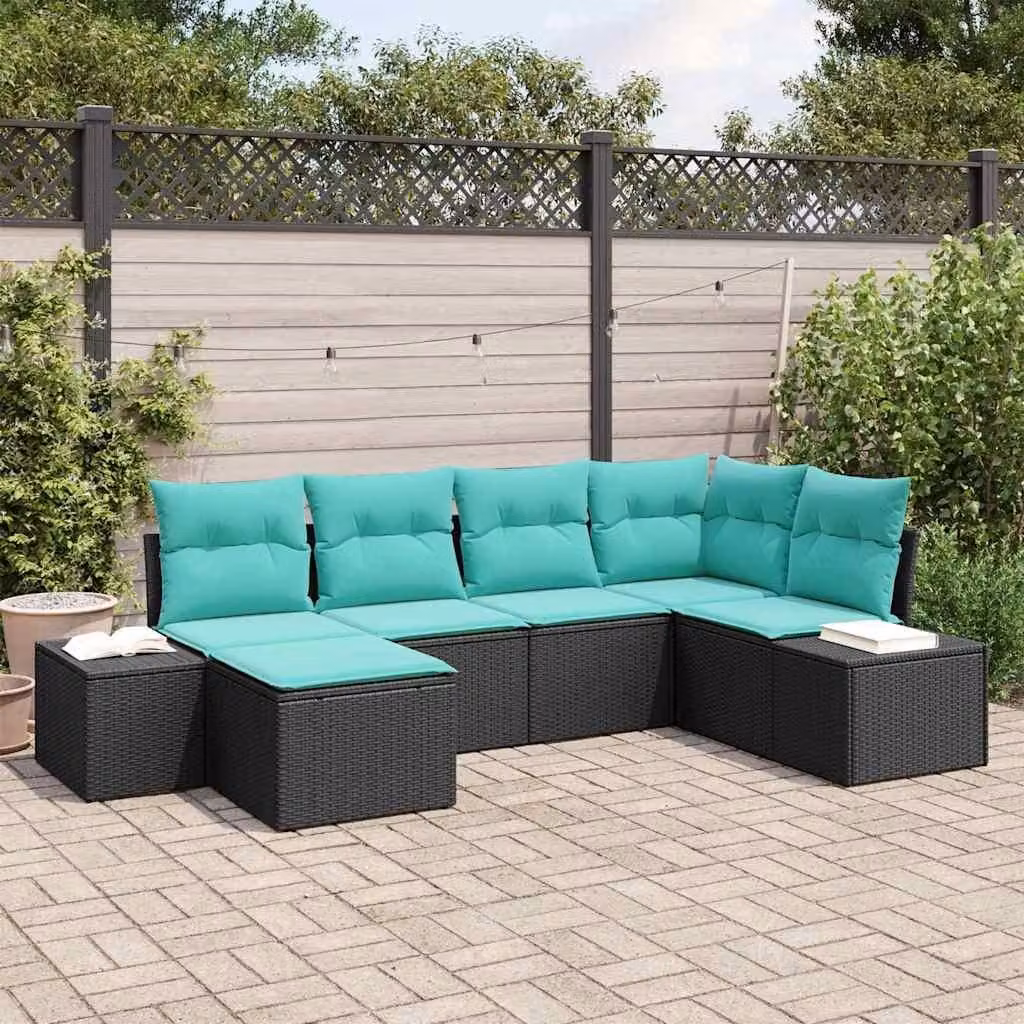 Maison Exclusive - Set da giardino composto da 6 pezzi, divano, in rattan sintetico nero e turchese