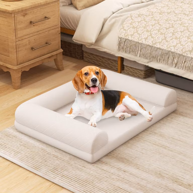Cuccia Costway per cani di piccola e media taglia in schiuma con bordi rialzati e copertura rimovibile lavabile, Beige