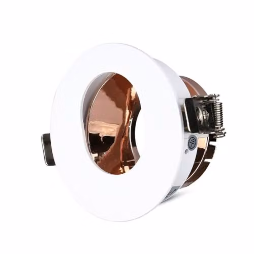 Portafaretto LED da Incasso GU10 Rotondo Orientabile con Foro Ovale Colore Bianco con Interno Oro Rosa