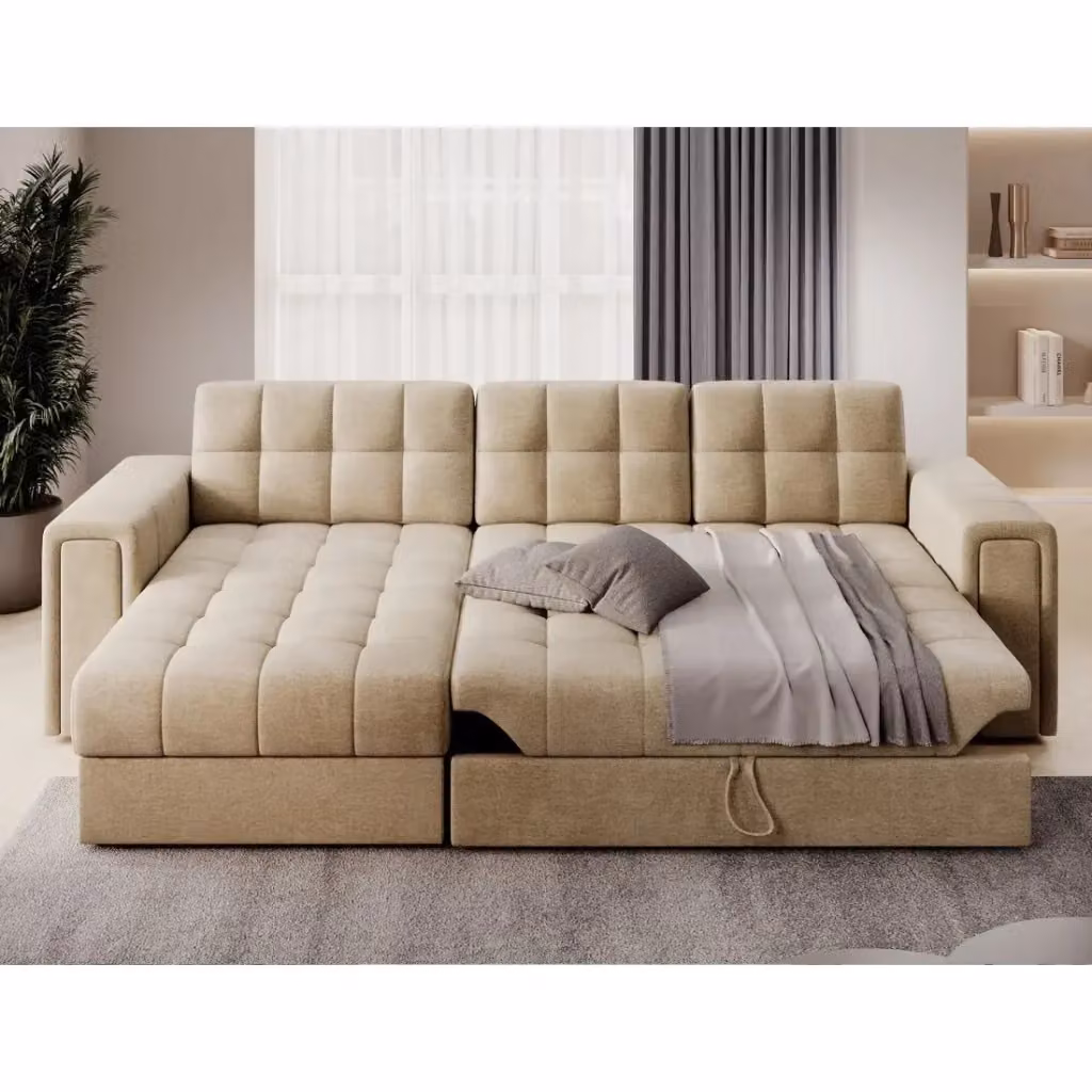 Divano angolare convertibile KAPITARA MEUBLORAMA beige con vano contenitore e funzione letto, L/P/H: 260 x 150 x 82 cm – 2