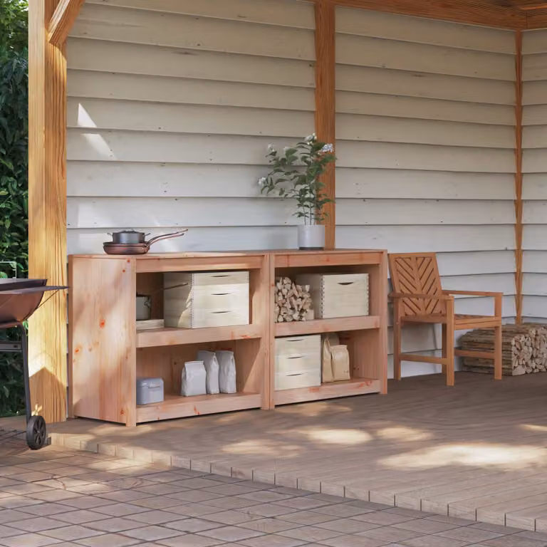 Set di 2 mobili da cucina da esterno vidaXL MEPPEL in legno naturale color marrone con ripiani e cassetti