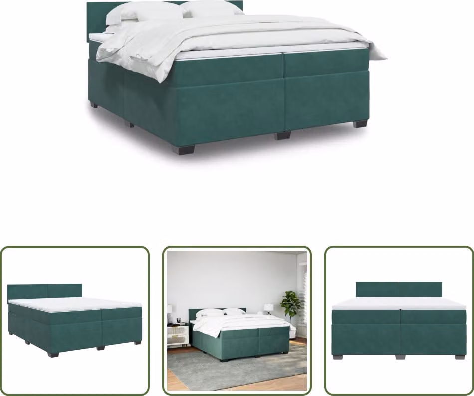 The Living Store Letto a molle con materasso verde scuro 200x200 cm in velluto