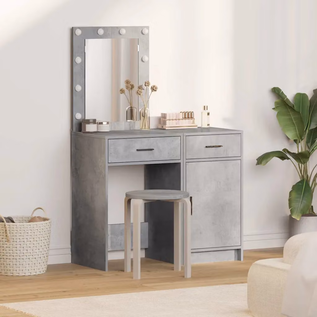 Set di 2 Tavoli da Trucco vidaXL Moderni in MDF Grigio L/P/H: 50 x 41 x 135 cm