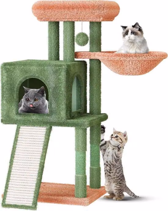 Piccola torre da arrampicata in peluche per gatti, verde, 98 cm