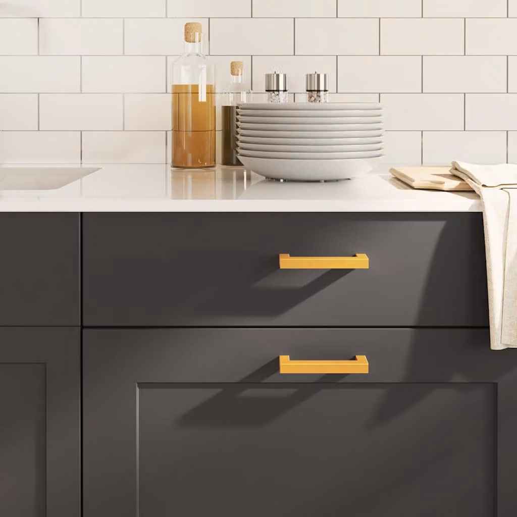 Set di 10 maniglie per mobili vidaXL in acciaio inox color oro, modello a barra lucida, lunghezza 96 mm