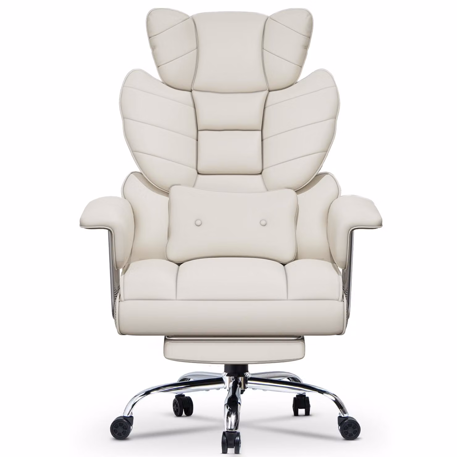 Sedia da ufficio, modello executive, ergonomica | Sedia reclinabile con poggiapiedi | Regolabile in altezza e inclinabile (90-135°) | Rivestita in ecopelle | Portata massima: 159 kg | Bianco