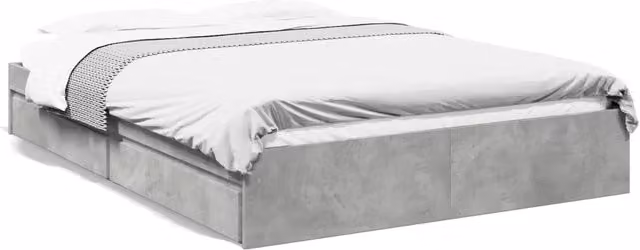 Letto matrimoniale | Letto per adulti | Giroletto Cassetti Grigio Cemento 150x200 cm Legno Multistrato