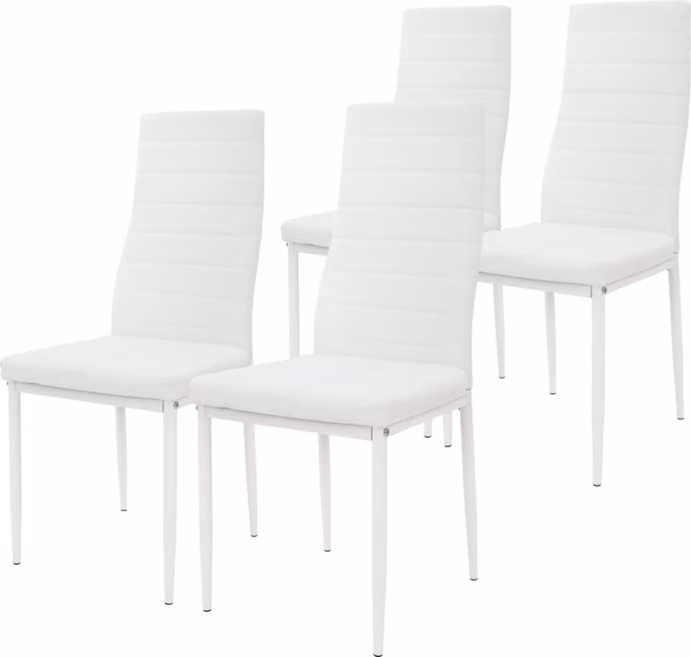 ML-Design set di 4 sedie per sala da pranzo, rivestimento in Pelle finta, bianco, sedie da cucina con schienale, sedia imbottita con gambe in metallo, sedia per tavolo da pranzo, sedia per soggiorno