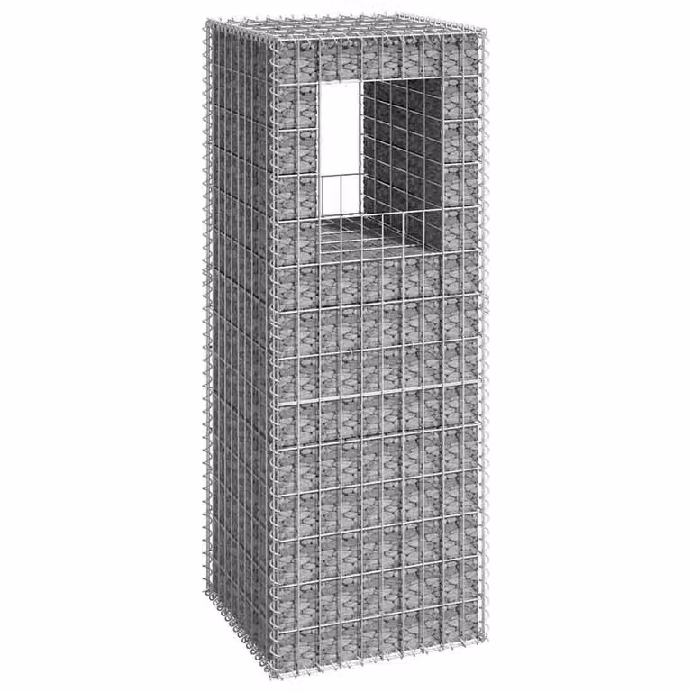 Cesto a gabbione a torre vidaXL in metallo grigio argento, H 140 x L 50 x P 50 cm