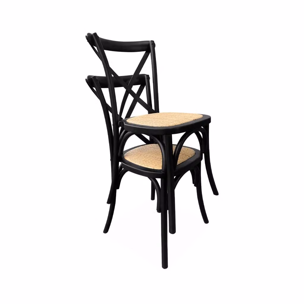 Set di 4 sedie da bistrot impilabili Sweeek in legno e rattan nero con finitura opaca – 2