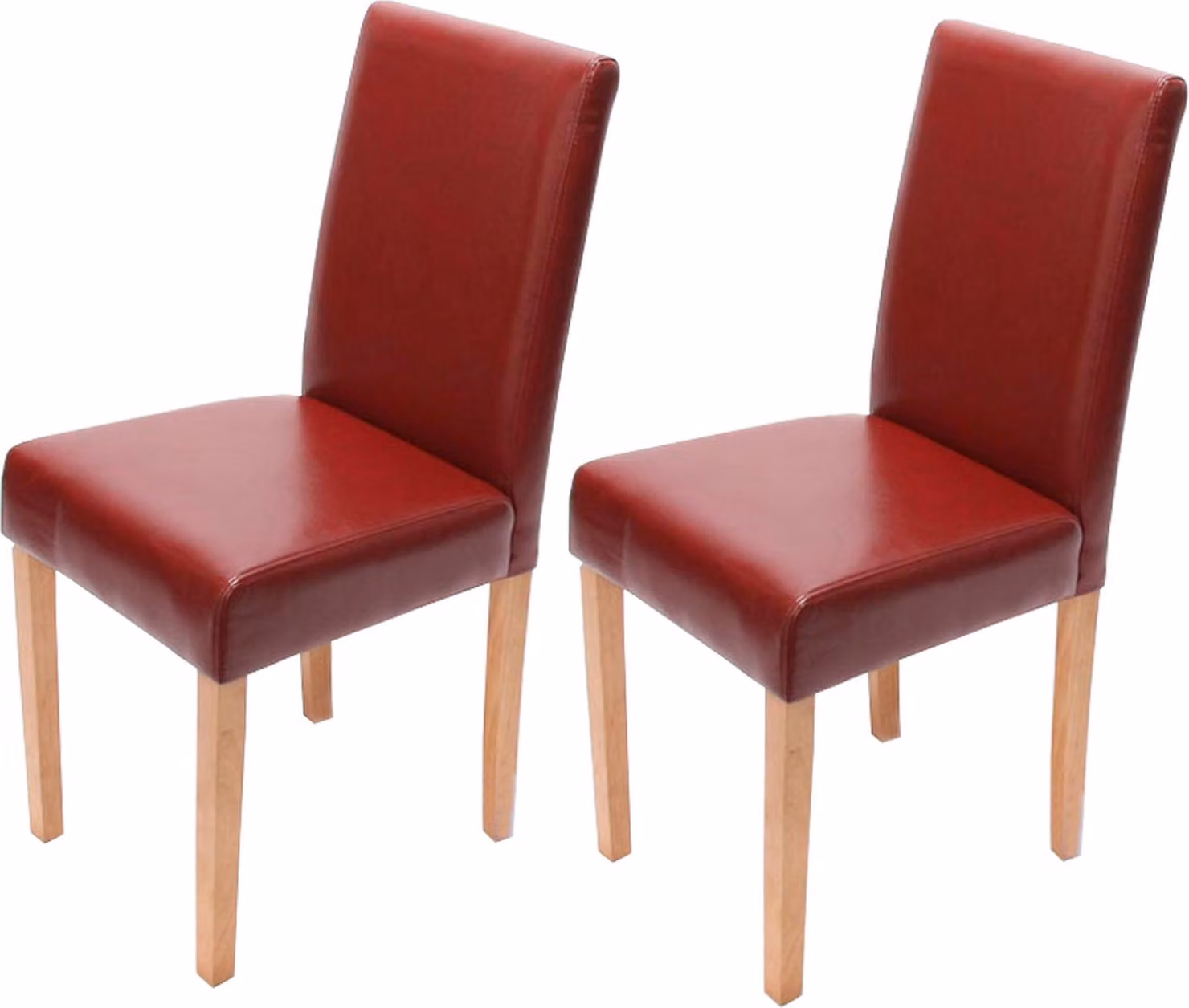 Set di 2 sedie da sala da pranzo Sedie da cucina classiche e intramontabili | A x L x P 90 x 43 x 56 cm | Altezza seduta 45 cm | Pelle | Gambe chiare | Rosso