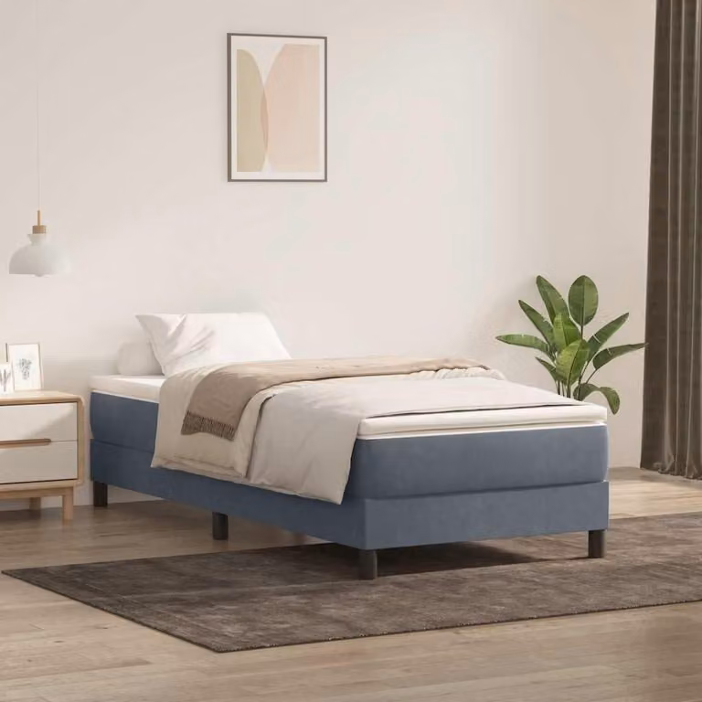 Letto con struttura a molle e rivestimento in velluto, color grigio scuro