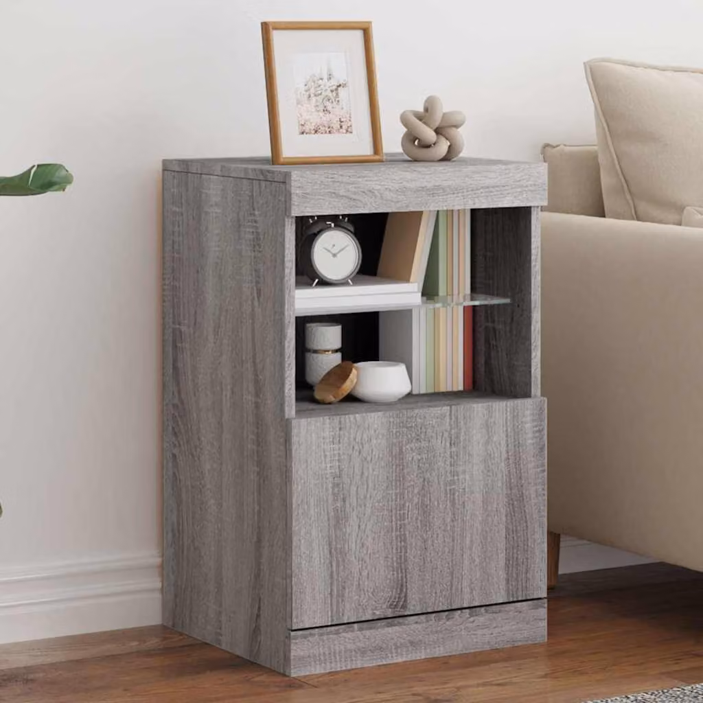 Credenza moderna vidaXL con luci LED integrate, Grigio, L 41 cm x P 37 cm x H 67 cm
