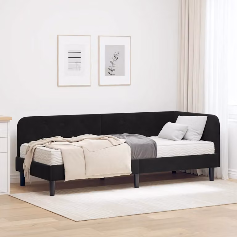 Cornice del letto ad angolo vidaXL in velluto nero, L 80 x P 200 cm