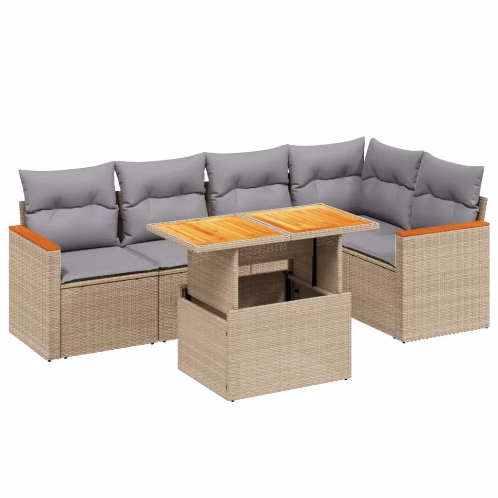 vidaXL Set Divano da Giardino a L 6 pz in Polyrattan con Cuscini Beige e Tavolino da Esterno – 2
