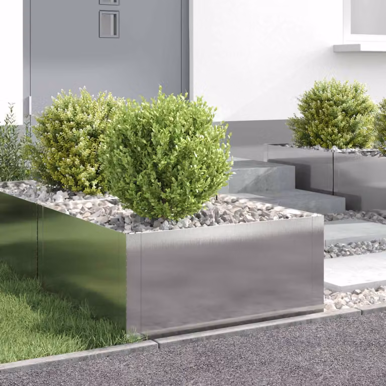 Set di 4 bordure per prato vidaXL in acciaio color argento, L/P/H: 60 x 60 x 35 cm