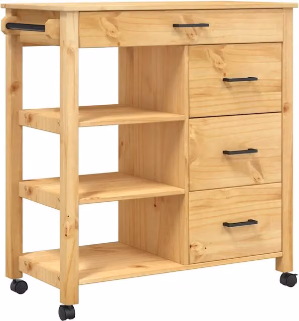 Carrello da Cucina MONZA 84x40x88,5 cm in Legno Massello di Pino CFW2125471