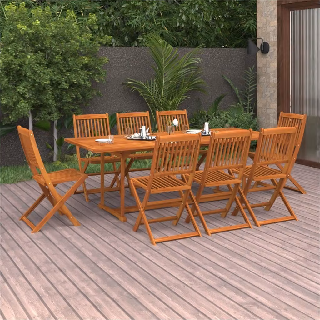 The Living Store 9 pezzi. Set da pranzo da giardino in legno massiccio di acacia