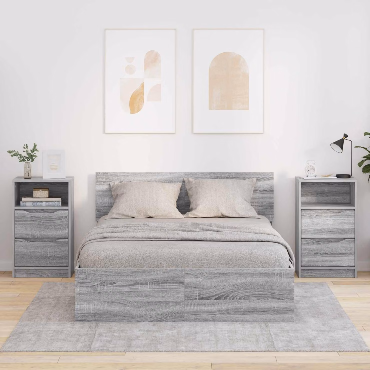 Set di 2 comodini vidaXL moderni in colore grigio e finitura opaca, L/P/H: 40 x 30 x 67 cm