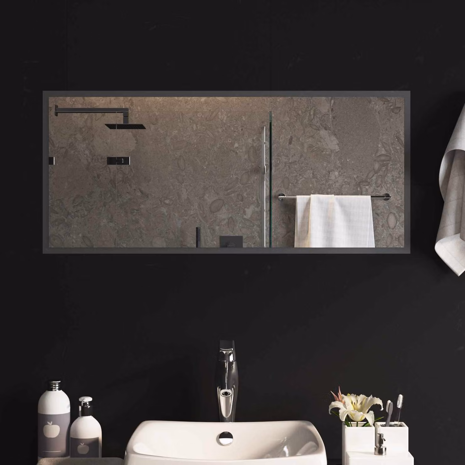 Specchio da bagno moderno vidaXL con illuminazione LED in vetro temperato, L: 90 cm, P: 40 cm