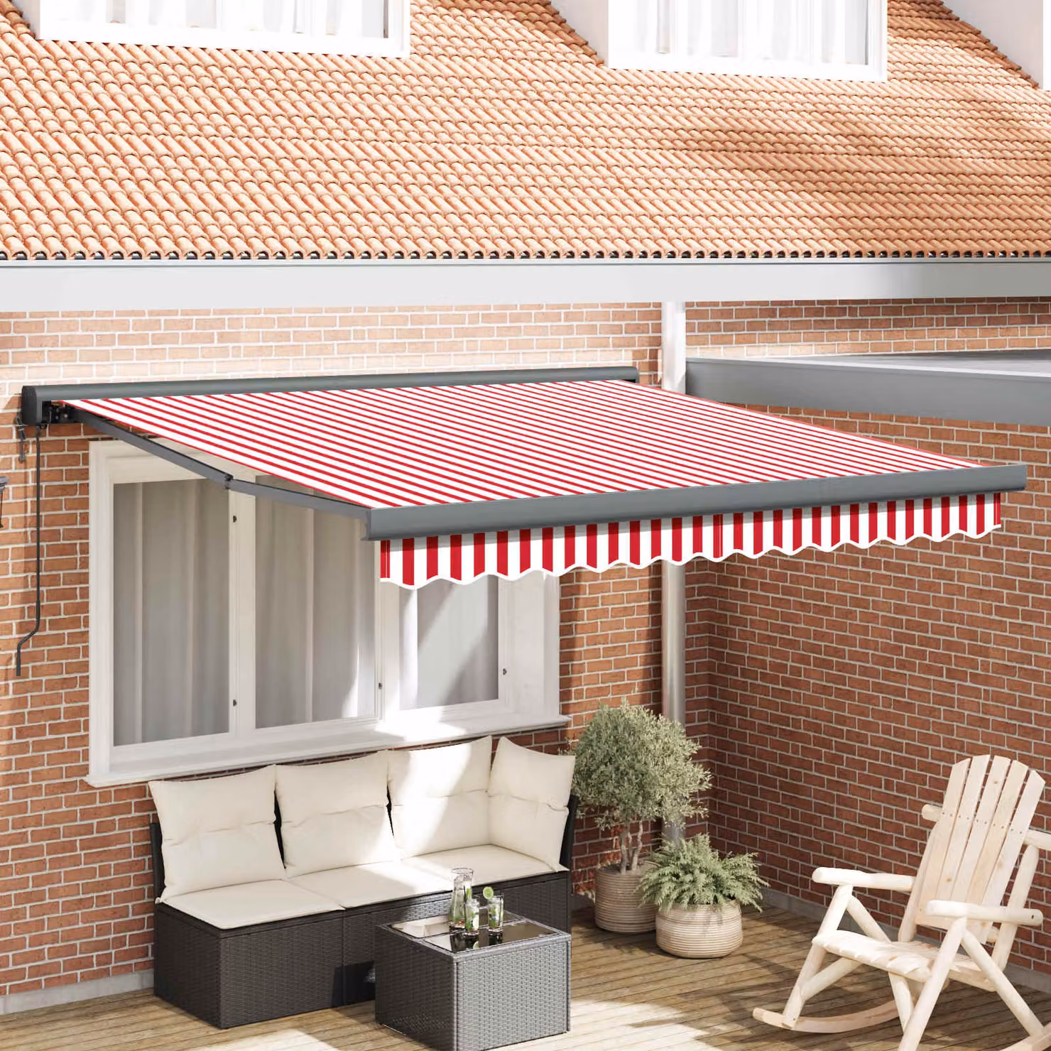 Tenda retrattile vidaXL in metallo e poliestere, Rosso e Bianco, L: 300 cm, P: 250 cm