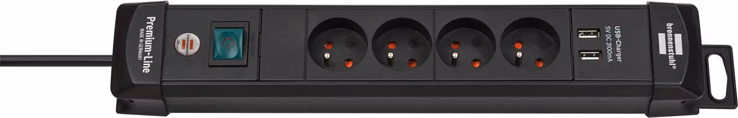 Brennenstuhl, presa multipla con 4 connessioni e 2 USB Premium-Line 1,8 m, nero