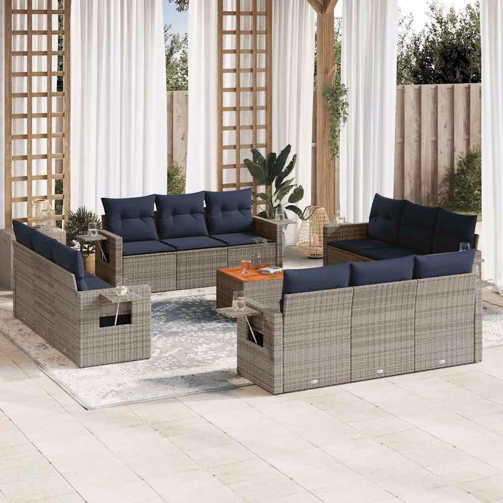 Maison Exclusive - Set da giardino composto da 13 pezzi con cuscini, grigio, polyrattan