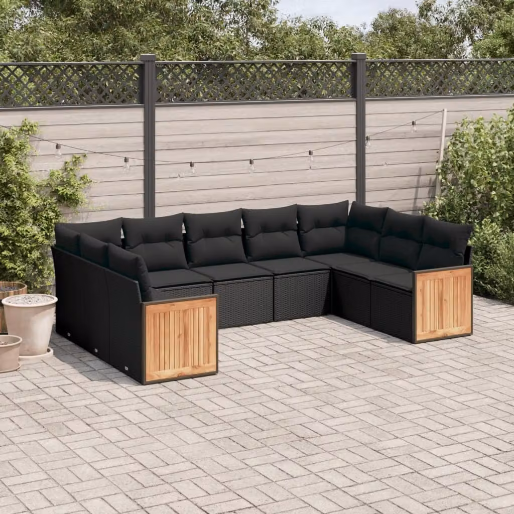 Maison Exclusive - Set Divani da Giardino 9 pz con Cuscini Nero in Polyrattan