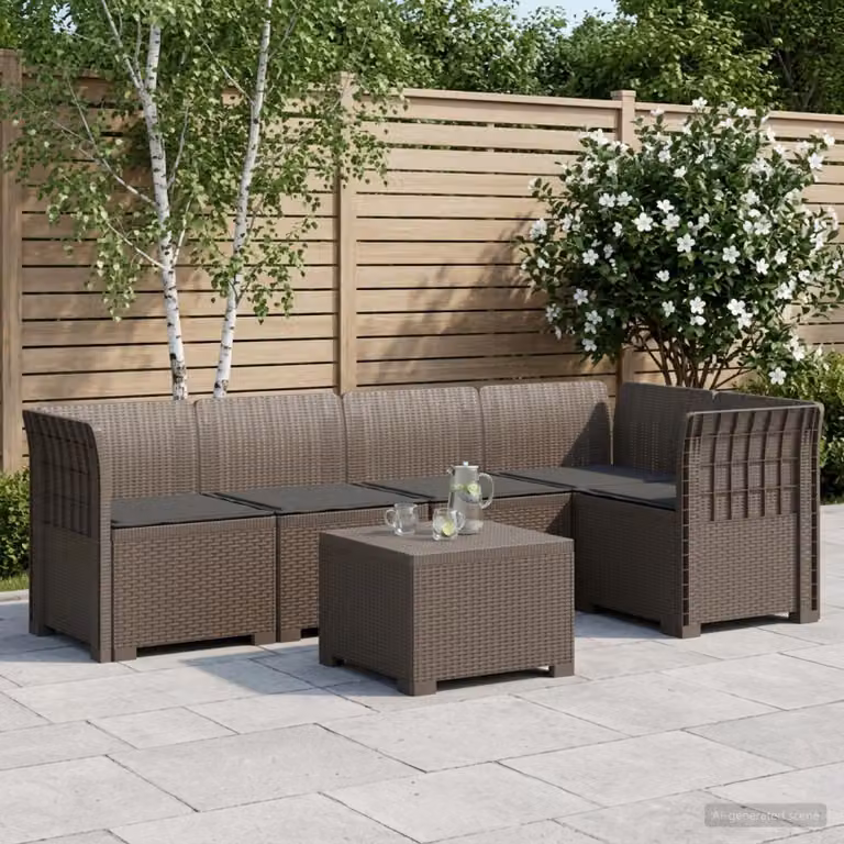 Set da giardino vidaXL a forma di L con divani, tavolino e cuscini in stile rattan, colore antracite