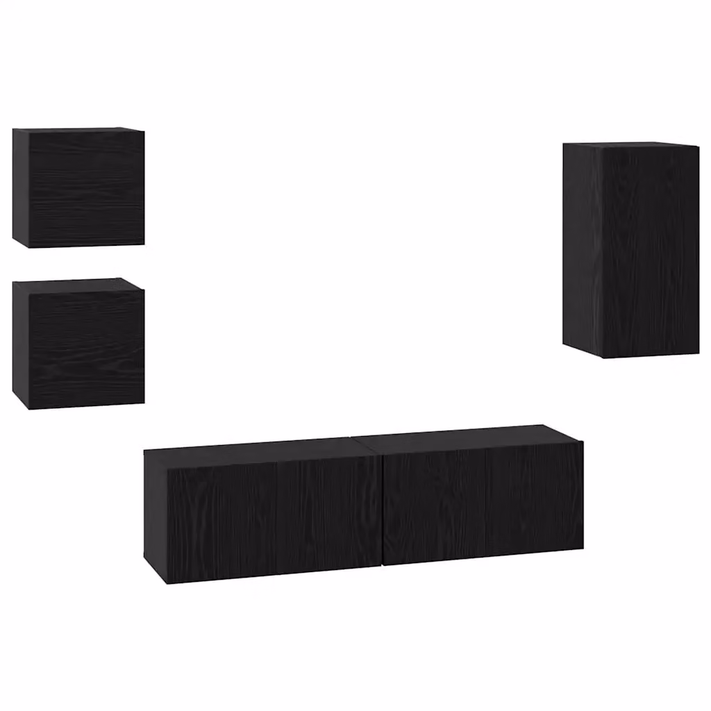 Set mobile TV 5 pezzi Rovere e Nero in legno multistrato per soggiorno – 2