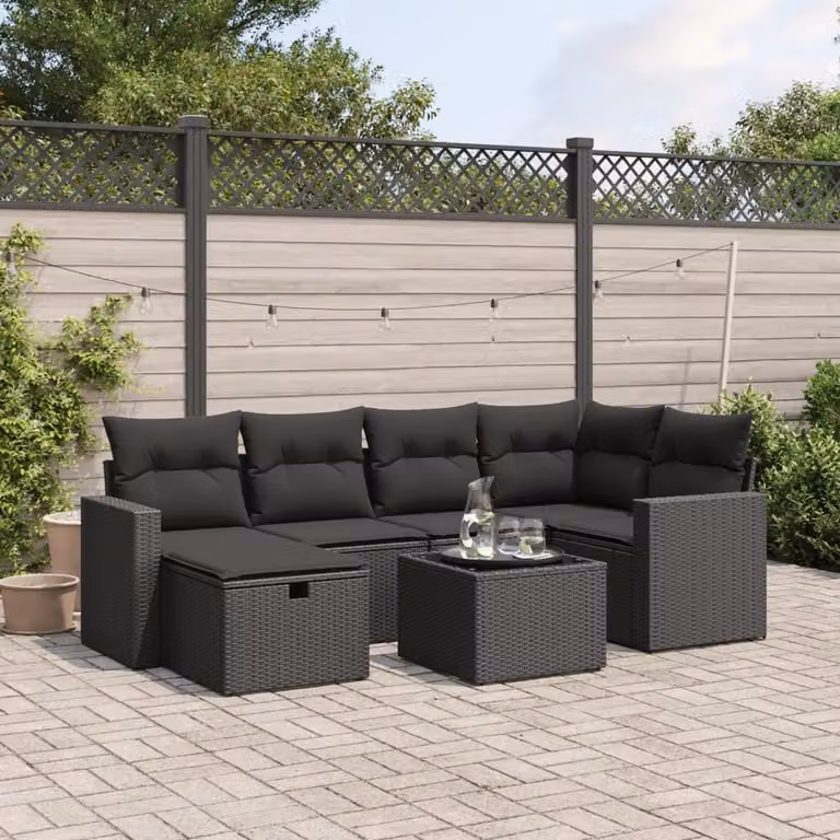 Maison Exclusive - Set da giardino 7 pezzi con cuscini in polyrattan nero