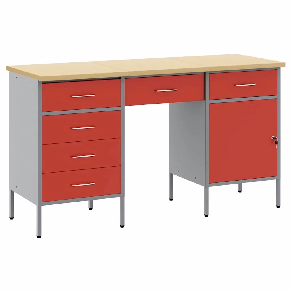 Set di 3 mobili da lavoro vidaXL in legno ingegnerizzato e acciaio, colore rosso – 2
