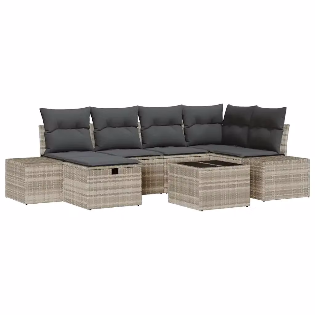 Set Divano da Giardino a L vidaXL 7 Pezzi Grigio con Cuscini e Tavolino in Polyrattan e Metallo – 2