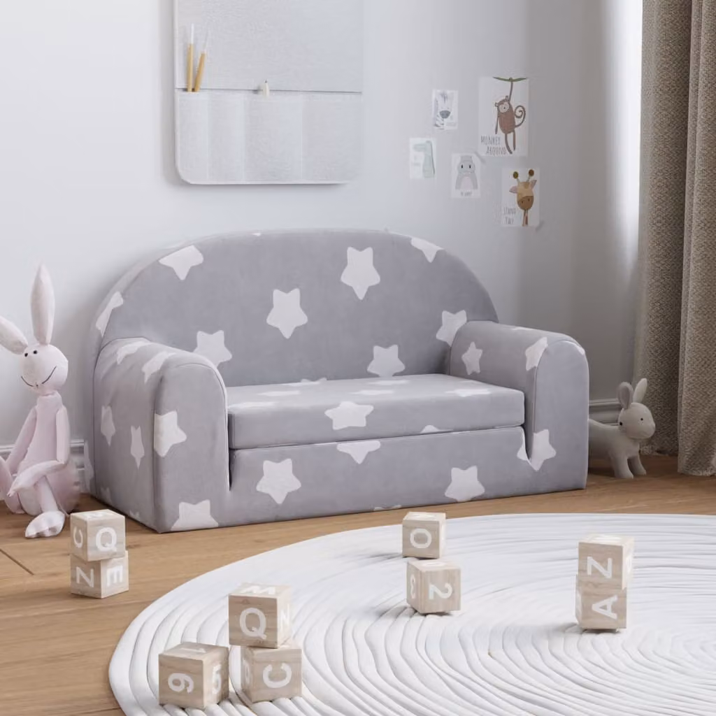 vidaXL Divano Letto per Bambini a 2 Posti Grigio con Design Geometrico Moderno