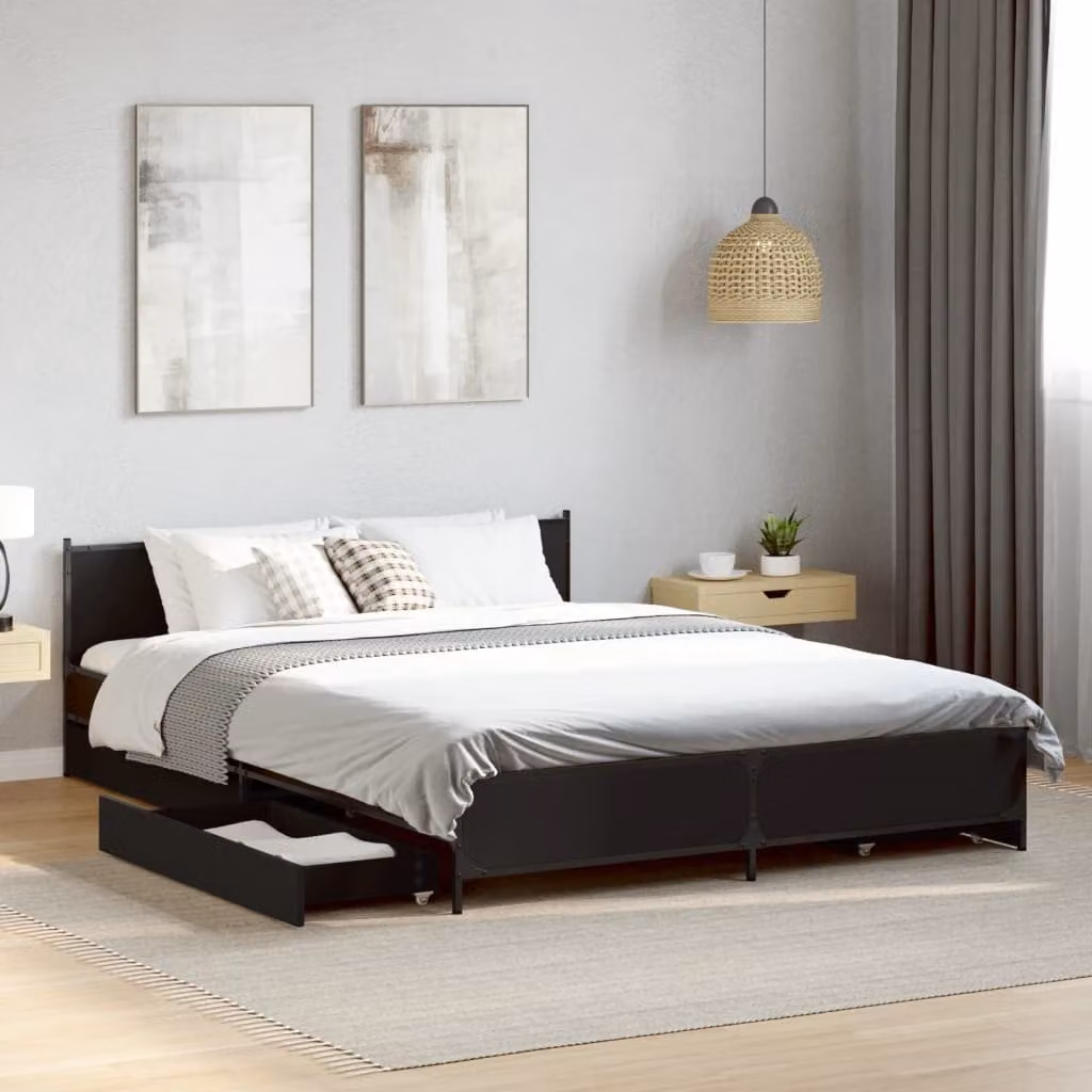 vidaXL Giroletto con Cassetti Nero in Legno e Metallo L: 138 cm, P: 193 cm – 1