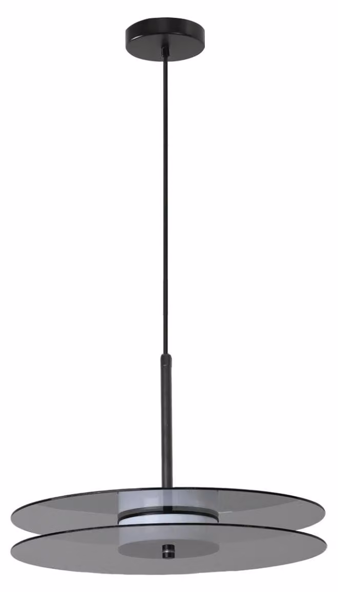 Lampada a sospensione LED con dischi orizzontali CASY, nero fumé, 6 W, luce bianca regolabile, 860 lm, vetro, dimensioni: 120 x 38 x 4,5 cm, IP20, Light Prestige