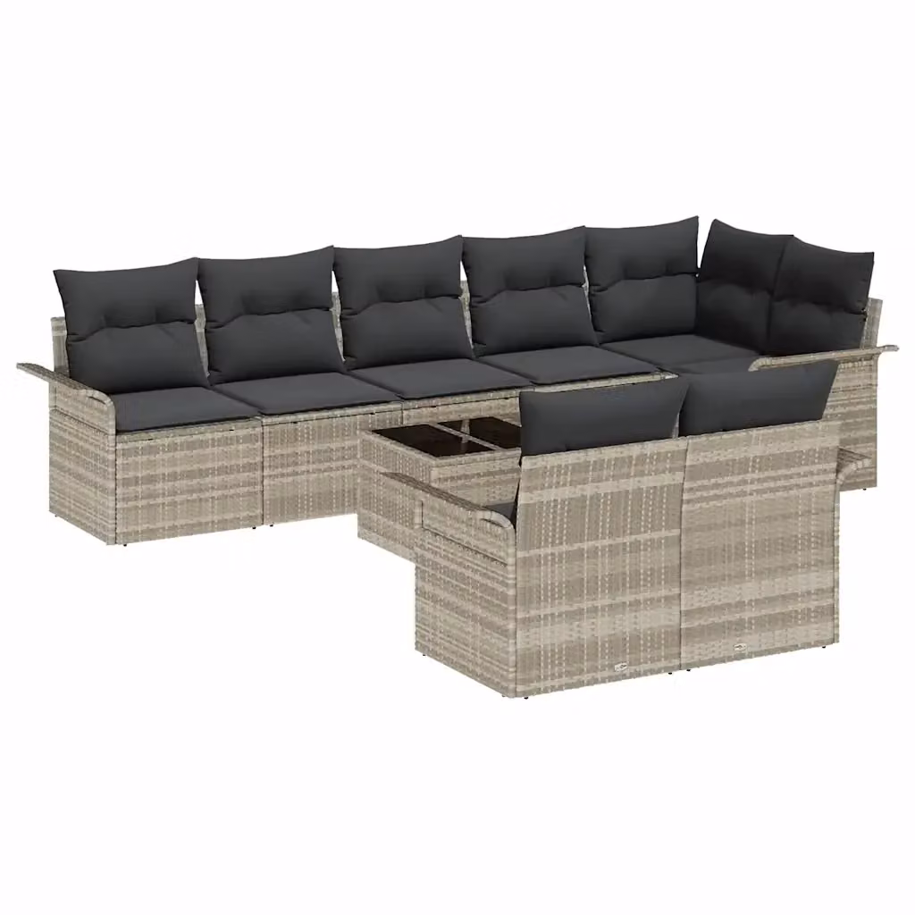 Set Divano da Giardino vidaXL 9 pz a forma di U in Polyrattan Grigio con Cuscini e Tavolino – 2
